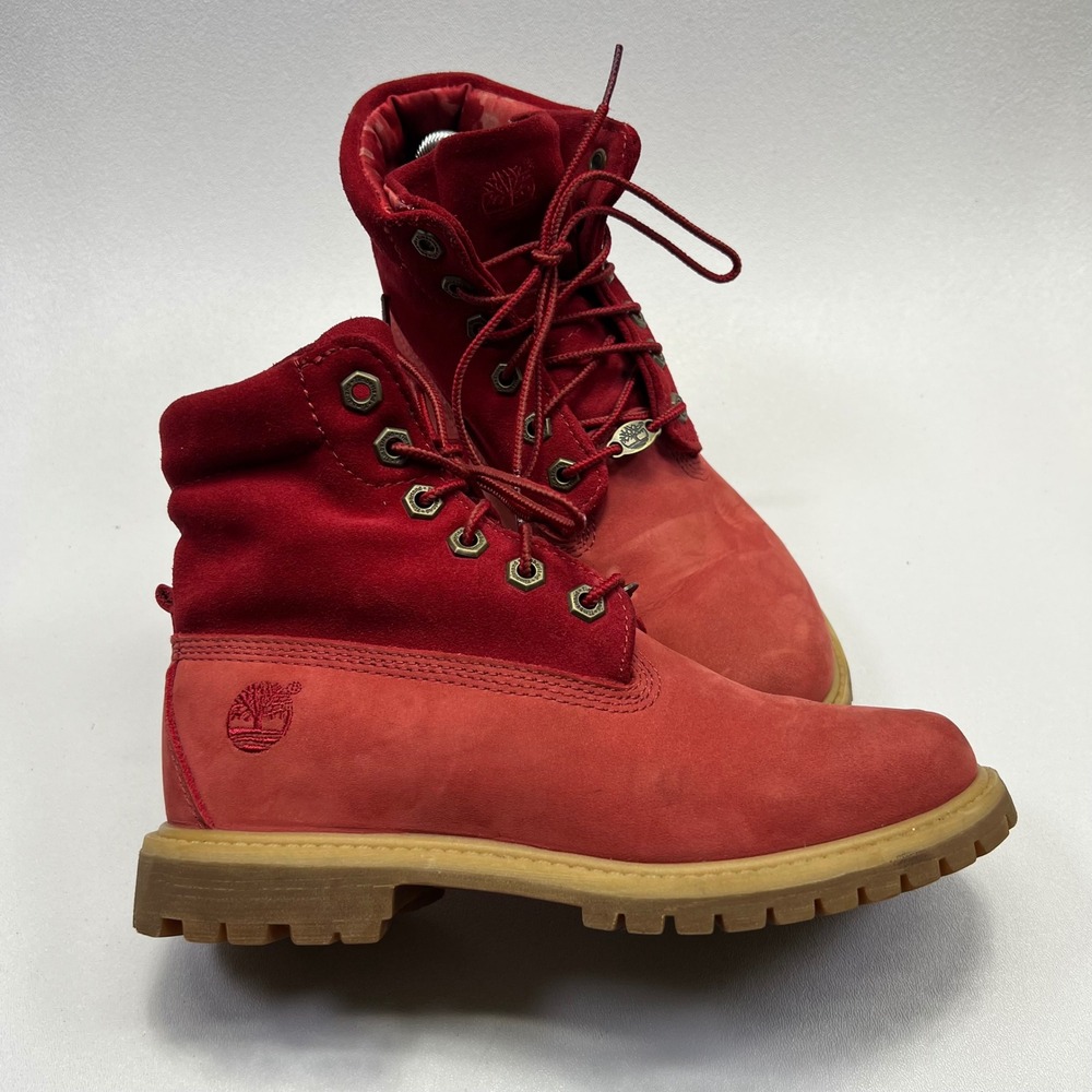 Timberland Boots Womens 5.5 US Red Suede Nubuck 6 Inch Premium Waterproof A13ZT